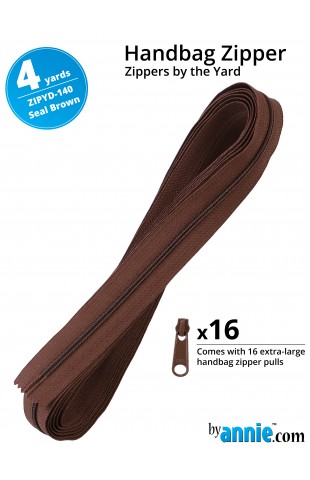 ZIPYD-140-SEAL BROWN, Zippers Seal Brown , 4 yards (3,6 meter) 16 extra large zipper pulls ByAnnie