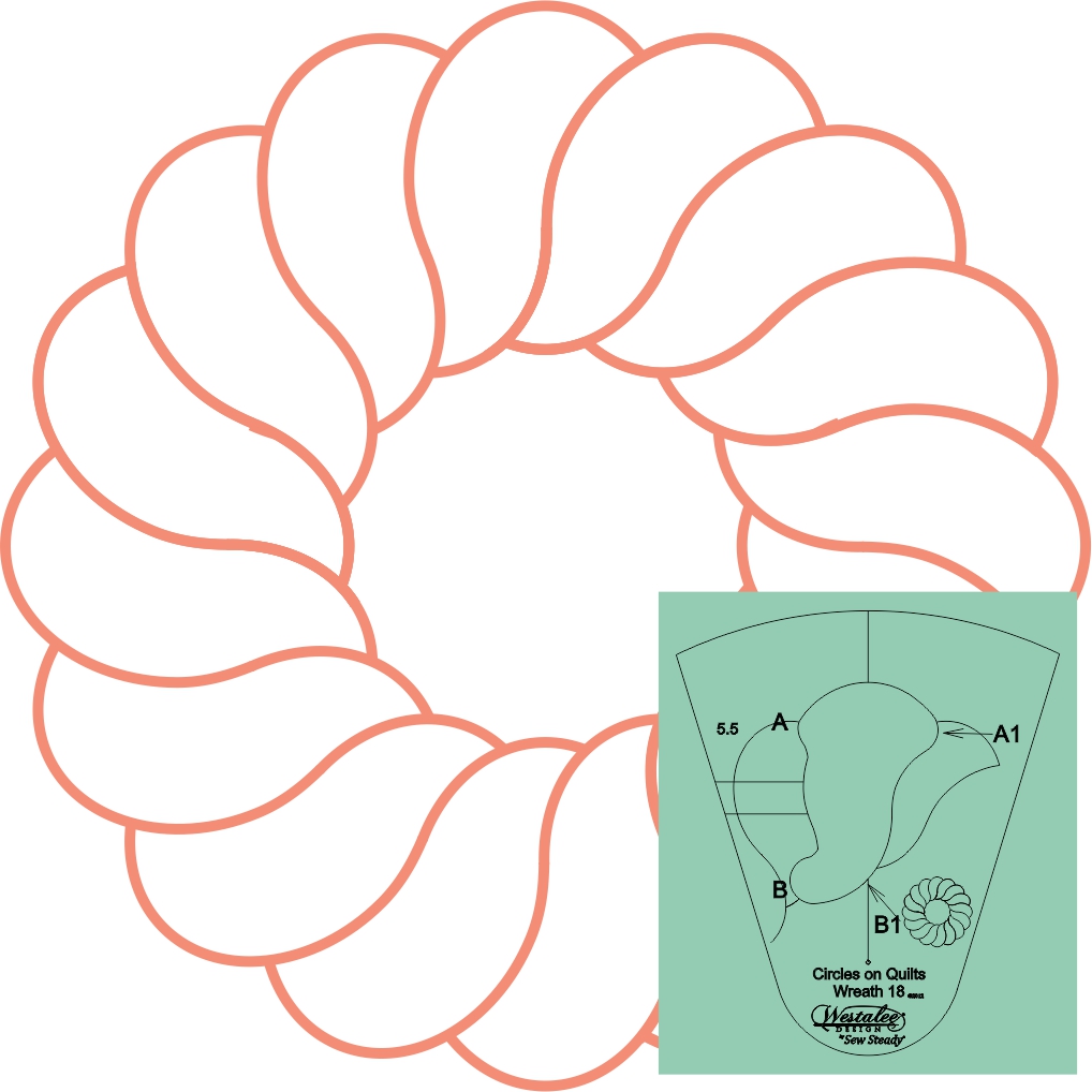 WT-COQW18-HS, Circles on Quilts WREATH #18 TEMPLATE, High Shank