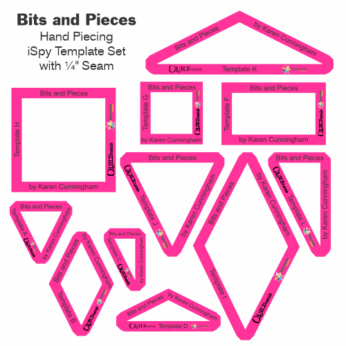 Bits and Pieces - Hand Piecing iSpy Template Set ¼" Seam, By Karen Cunningham