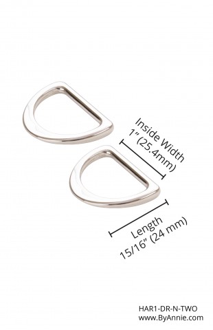HAR1-DR-N-TWO, 1" Nickel- D-Ring, Flat, Set of Two ByAnnie