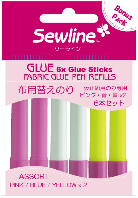 FAB50062, Sewline Refill assortment, Glue Pen Refill assortment of 2x blue, 2x pink, 2x yellow