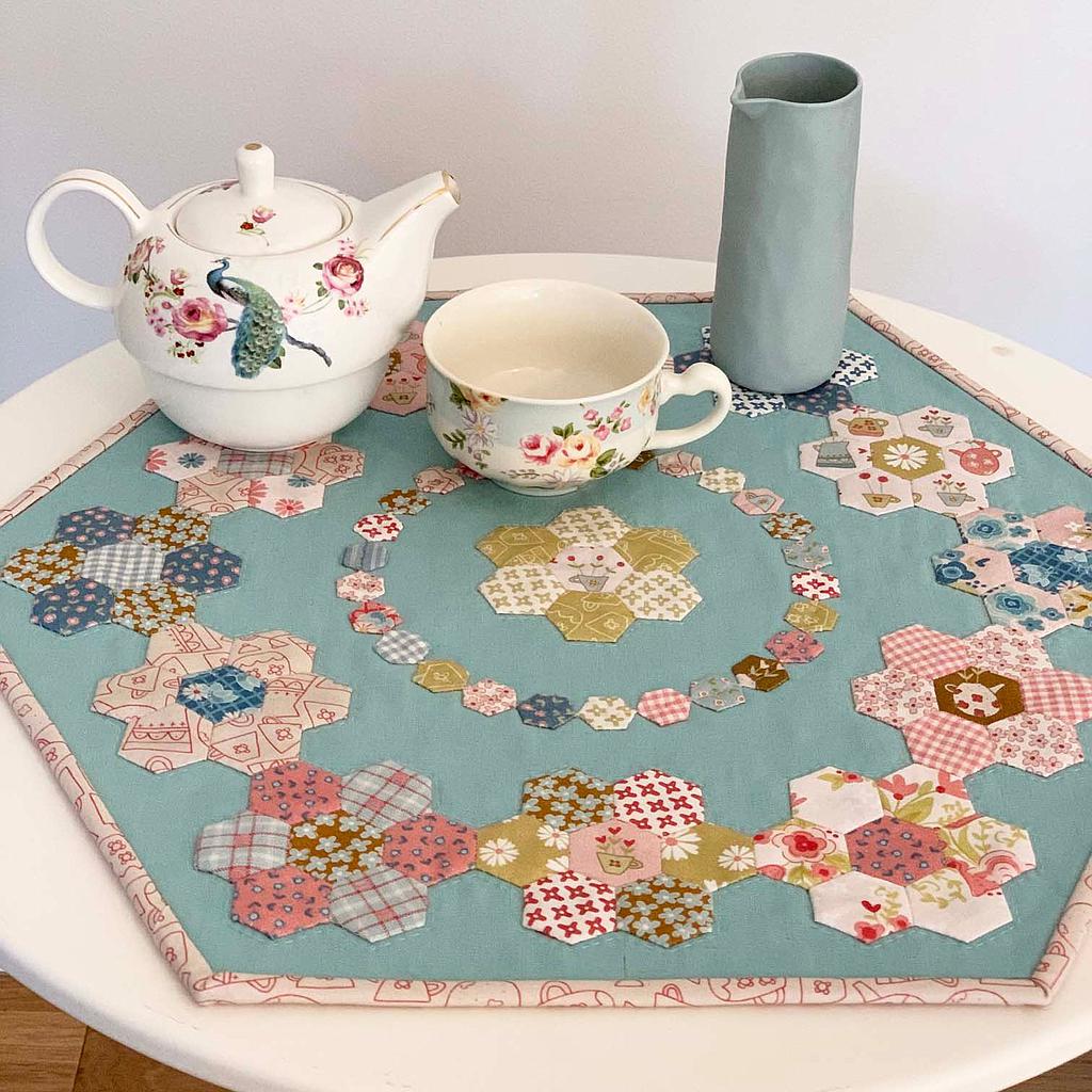 TBH-D384, TeaTime Table Topper Pattern (Blume & Grow collection), Finished size is 16" x 18"