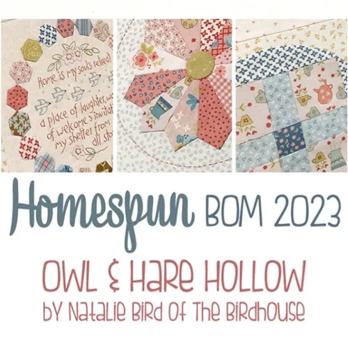 TBH-BOM2023-6/6, Owl and Hare BOM 2023 including Homespun Magazine, Fabrics, Cosmo embroidery Threads, Stitchery panels, Paperpieces