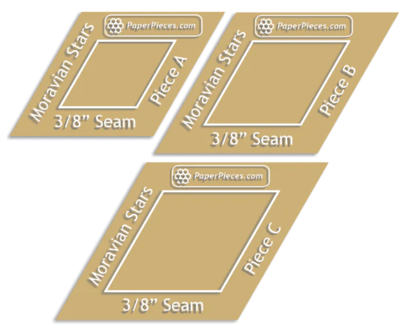 MORAVIANSTAR-038, Moravian Star (3 Piece) Acrylic Fabric Cutting Template Set with 3/8" Seam Allowances