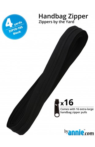 ZIPYD-105-BLACK, Zippers Black, 4 yards (3,6 meter) 16 extra large zipper pulls ByAnnie