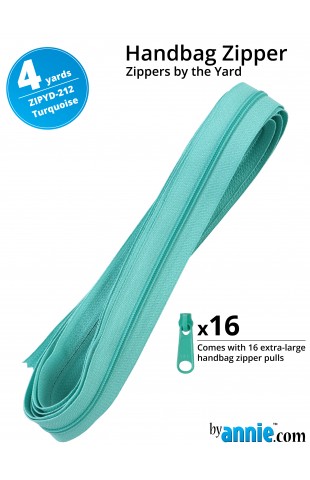 ZIPYD-212-TURQUOISE, Zippers Turquoise, 4 yards (3,6 meter) 16 extra large zipper pulls ByAnnie