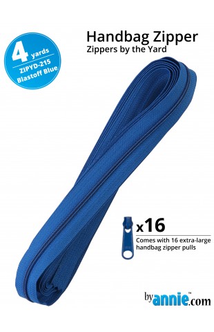 ZIPYD-215-BLAST OFF BLUE, Zippers Blast of Blue, 4 yards (3,6 meter) 16 extra large zipper pulls ByAnnie