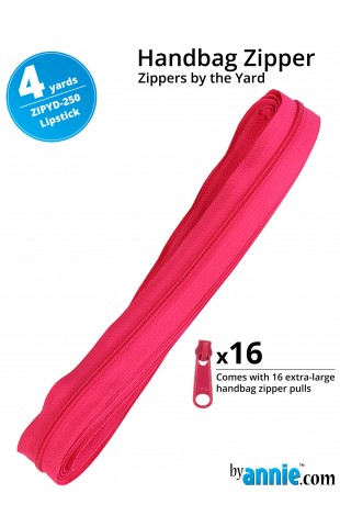 ZIPYD-250-LIPSTICK, Zippers Lipstick, 4 yards (3,6 meter) 16 extra large zipper pulls ByAnnie
