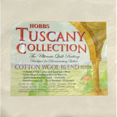 HOBTCW45, Crib, TUSCANY COTTON-WOOL Blend Batting, 45"x 60" 