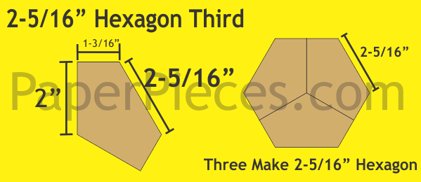 2 5/16" Hexagon Thirds, 56 Pieces