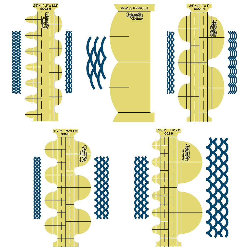 5 pc Clamshell Template Starter Set Low Shank. 