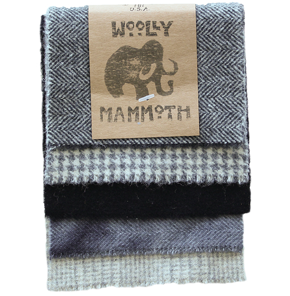 Woolly Mammoth set 002, Blacks 100% Wool, 5 pieces of 9" x 5" each (22,5 x 12,5cm)