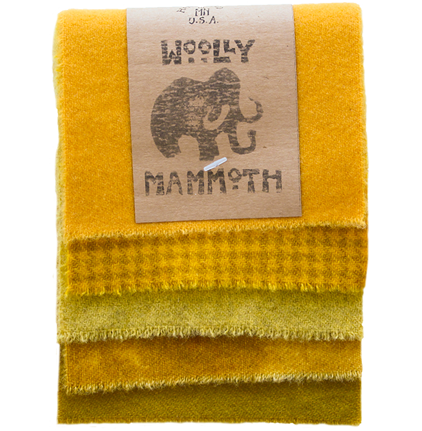 Woolly Mammoth set 003, Yellow/Mustard 100% Wool, 5 pieces of 9" x 5" each (22,5 x 12,5cm)