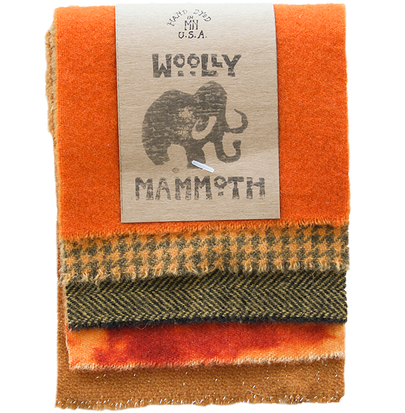 Woolly Mammoth set 004, Orange/Pumpkin 100% Wool, 5 pieces of 9" x 5" each (22,5 x 12,5cm)