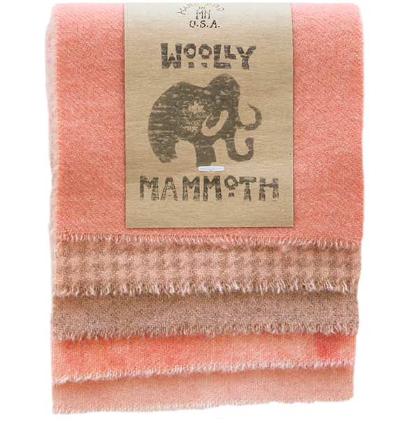 Woolly Mammoth set 006, Pinks 100% Wool, 5 pieces of 9" x 5" each (22,5 x 12,5cm)