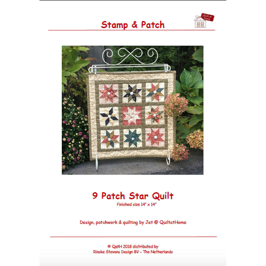 Pattern, 9 Patch Star Quilt by Jet finished size 14" x 14" 