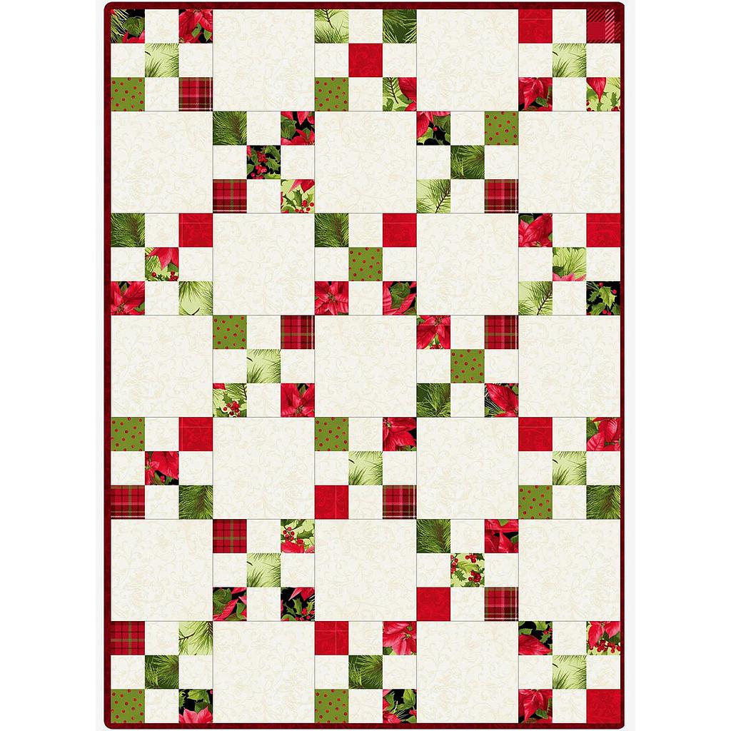 SALE! Poinsettia & Pine, Pre-cut Irish Chain Quilt (30" x 42")